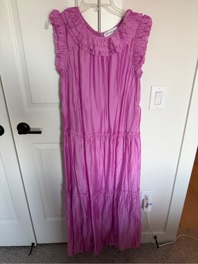 Hunter Bell Women’s Pink Ruffle Sleeve Tiered Dress with tie waist